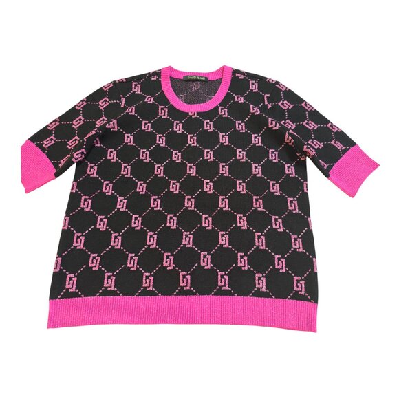 Gaudi Jean's Women's Small Short Sleeve Sweater Black Pink Metallic NWOT - Picture 2 of 4
